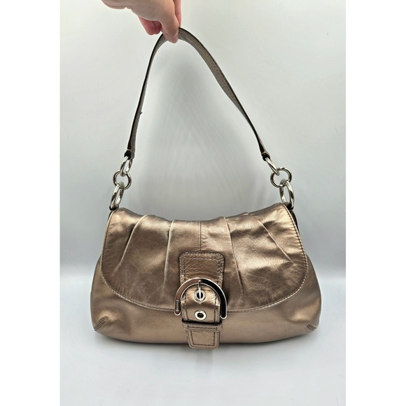 Coach‎ soho Metallic Brown Leather Shoulder Bag Buckle Flap Closure - Picture 1 of 13